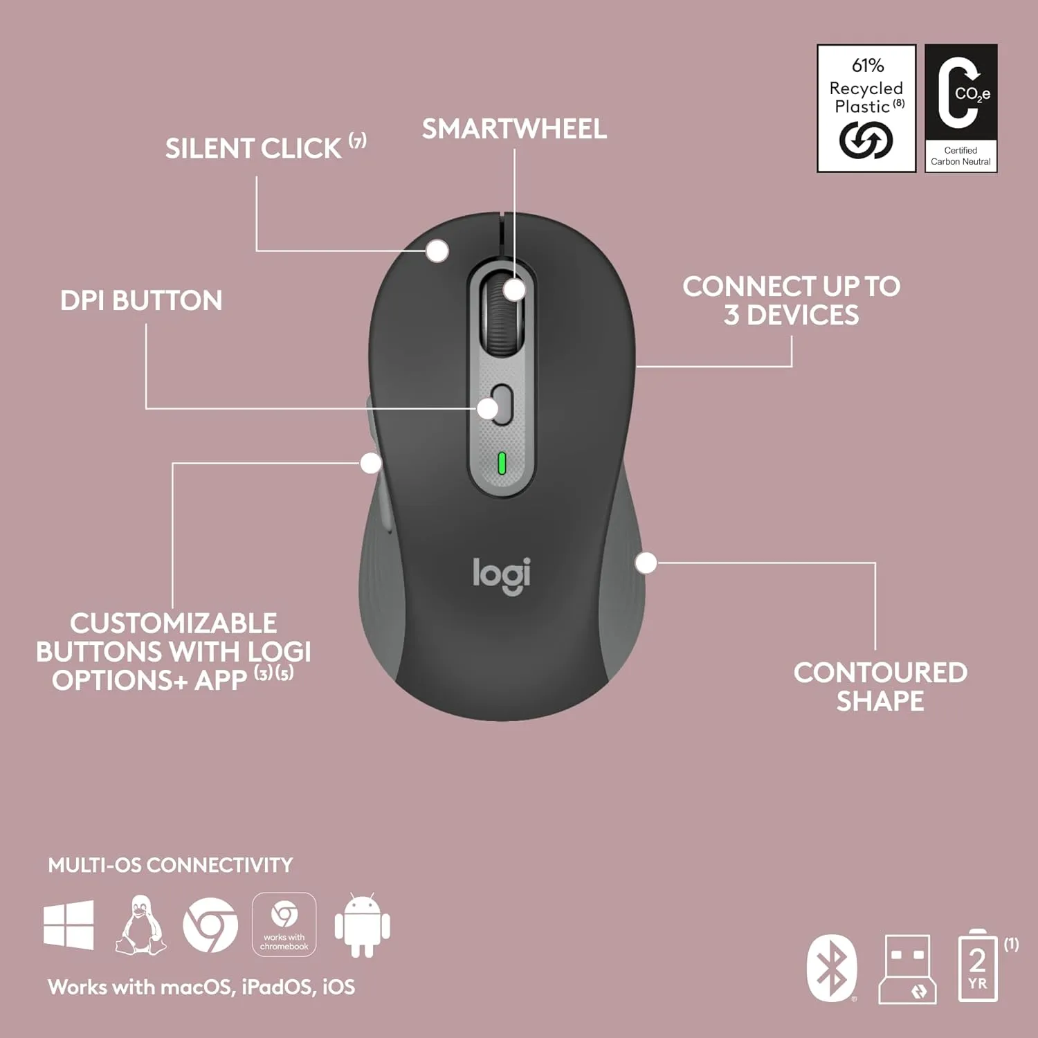 Logitech Wireless Keyboard Mouse Combo Signature Slim MK950 (Open Box) view 3